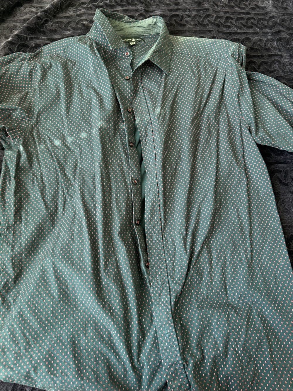 Men's Green Printed Short-Sleeve Button-Up Shirt